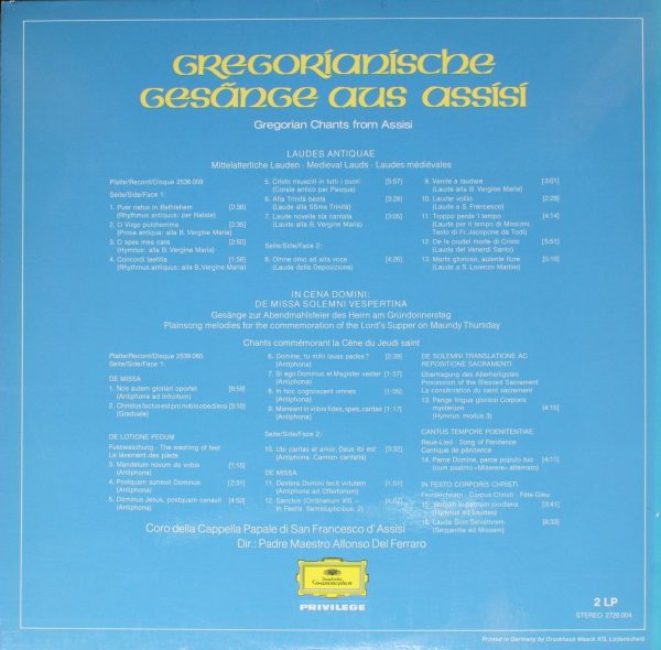 Deutsche Grammophon 2726 004 - Gregorianische Gesänge Aus Assisi - Image 2