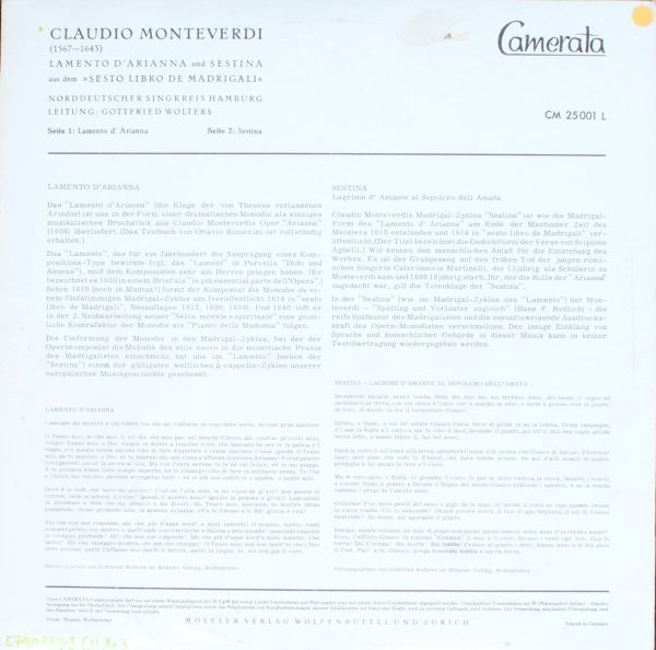 Camerata Cm 25 001 L - Leamento D'arianna Und Sestina Aus Dem "S - Image 2