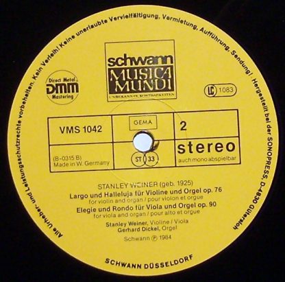 Schwann Musica Mundi DMM VMS 1042 - Stanley Weiner Con Organo Ob - Image 3
