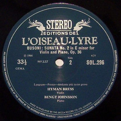 L'Oiseau-Lyre SOL 296 - Violin Sonatas 1 & 2 - Image 3