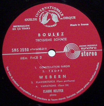 Guilde Internationale Du Disque SMS 2590 - Webern Boulez Berio P - Image 3