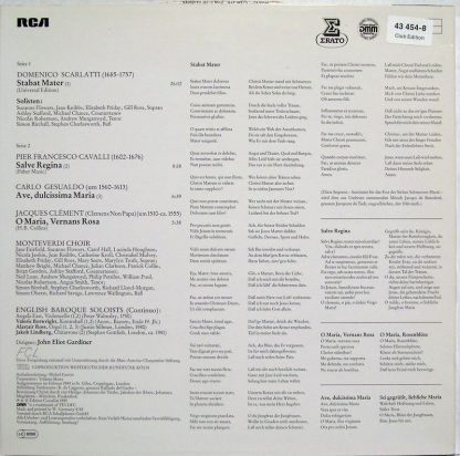 Erato ZL 30962 - Stabat Mater / O Maria, Vernans Rosa / Ave Dulc - Image 2