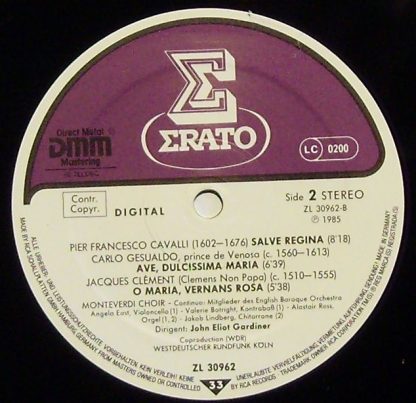 Erato ZL 30962 - Stabat Mater / O Maria, Vernans Rosa / Ave Dulc - Image 3