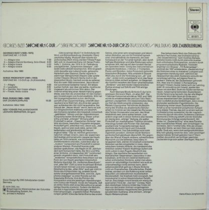 CBS 61 071 - Sinfonie Nr. 1 C-Dur / Sinfonie Nr. 1 D-Dur Op. 25 - Image 2
