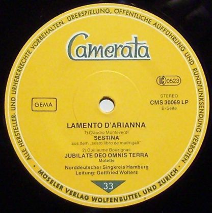 Camerata (2) CMS 30069 LP - Lamento D'Arianna - Madrigale Und Mo - Image 3
