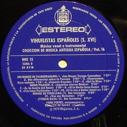 Hispavox HHS 15 - Vihuelistas Españoles (Siglo XVI) - Image 3