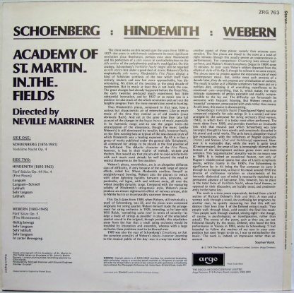 Argo ZRG 763 - Verklärte Nacht Op. 4 / Fünf Sätze Op. 5 / Fünf S - Image 2