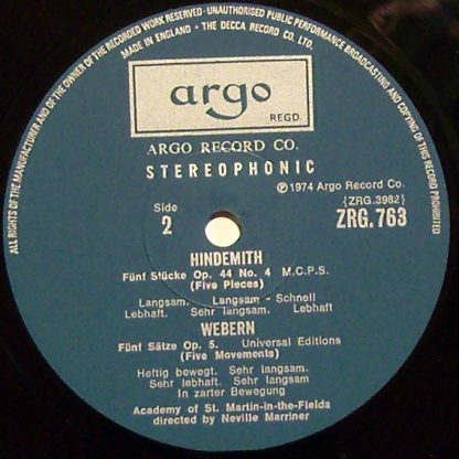 Argo ZRG 763 - Verklärte Nacht Op. 4 / Fünf Sätze Op. 5 / Fünf S - Image 3