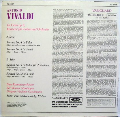 Vanguard KS 20007 - La Cetra Op.9, Konzerte Für Violine Und Orch - Image 2