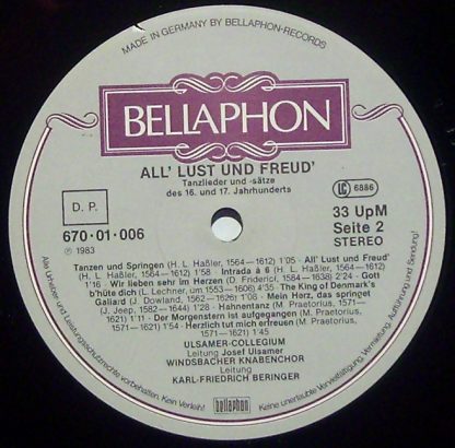 Bellaphon 670 01 006 - All' Lust Und Freud' Tanzlieder Und -Sätz - Image 3
