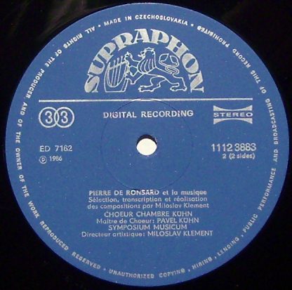 Supraphon 1112 3883 - Pierre De Ronsard Et La Musique - Image 3