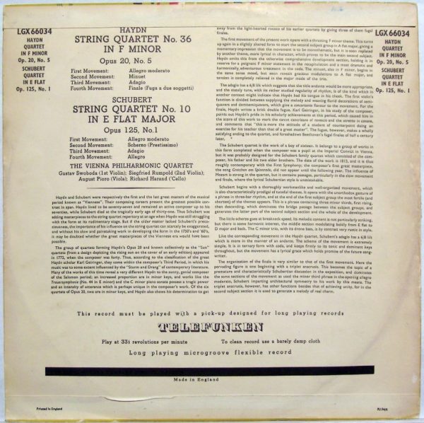 Telefunken LGX 66034 - String Quartet No. 36 In F Minor Opus 20 - Image 2