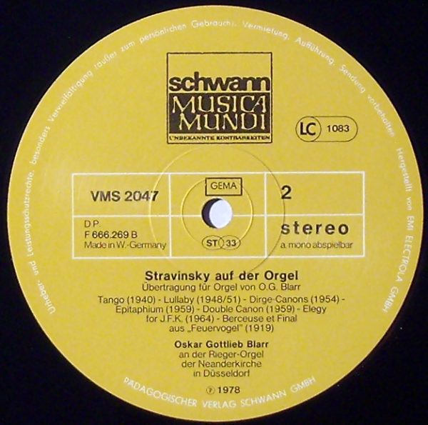 Schwann Musica Mundi VMS 2047 - Stravinsky Auf Der Orgel - Image 3