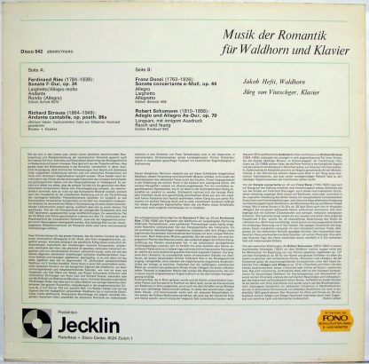 Jecklin-Disco 542 - Musik Der Romantik Für Waldhorn Und Klavier - Image 2