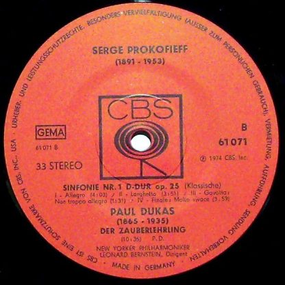 CBS 61 071 - Sinfonie Nr. 1 C-Dur / Sinfonie Nr. 1 D-Dur Op. 25 - Image 4