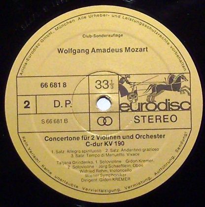 Eurodisc 66 681 8 - Violinkonzert In G KV 216- Concertone In C K - Image 3