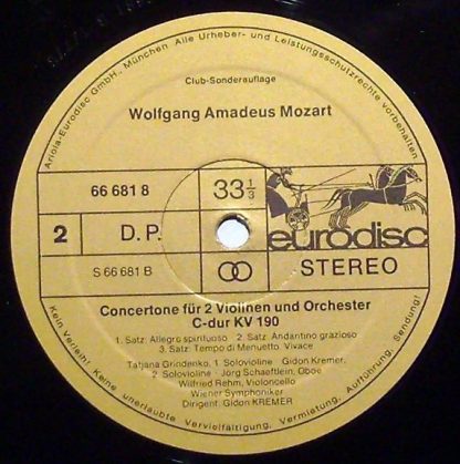 Eurodisc 66 681 8 - Violinkonzert In G KV 216- Concertone In C K - Image 3