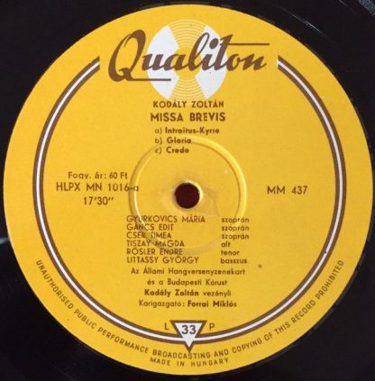 Qualiton HLPX MN 1016-a - Missa Brevis - Image 3