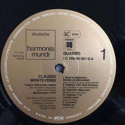 Deutsche Harmonia Mundi 165-99 681/82 - Vespro Della Beata Vergi - Image 3