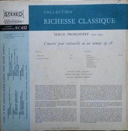 Musidisc 30 RC 632 - Concerto Pour Violincelle En Mi Mineur Op. - Image 2