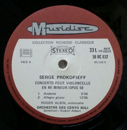 Musidisc 30 RC 632 - Concerto Pour Violincelle En Mi Mineur Op. - Image 3