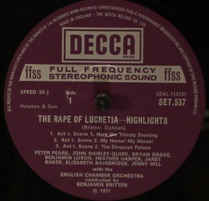 DECCA SET 537 - The Rape Of Lucretia Highlights - Image 5