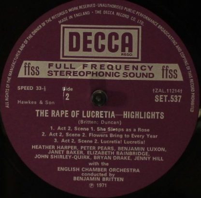 DECCA SET 537 - The Rape Of Lucretia Highlights - Image 6