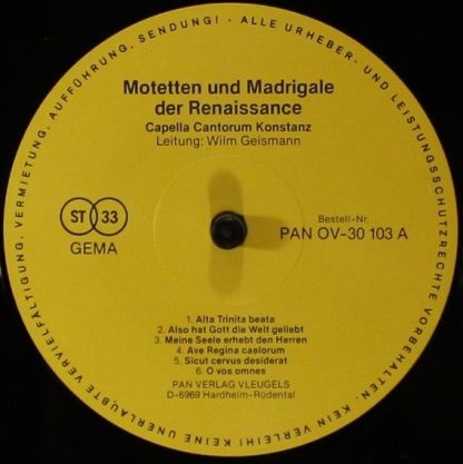 PAN Verlag Vleugels PAN OV-30 103 - Motetten Und Madrigale Der R - Image 3