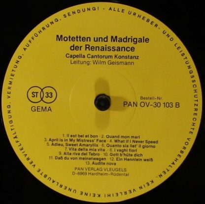 PAN Verlag Vleugels PAN OV-30 103 - Motetten Und Madrigale Der R - Image 4