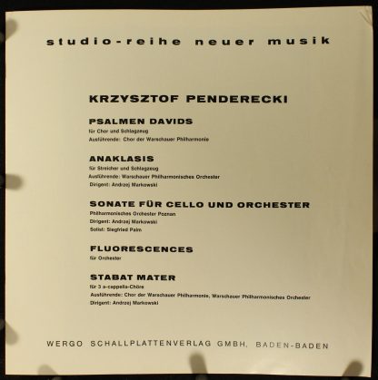 WERGO WER 60020 -  Psalmen Davids ‧ Anaklasis ‧ Sonate Für Cello - Image 3