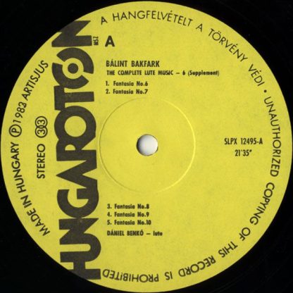 Hungaroton SLPX 12495 - Complete Lute Music 6 - (Supplement) - Image 3