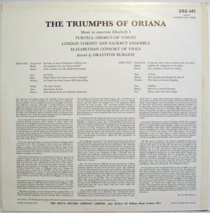 Argo ZRG 643 - The Triumphs Of Oriana (Music To Entertain Elizab - Image 2