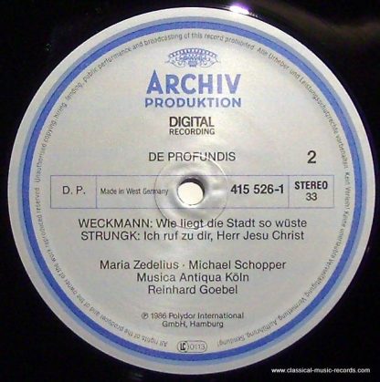 Archiv Production 415 526-1 - De Profundis - Kantaten Des Deutsc - Image 3