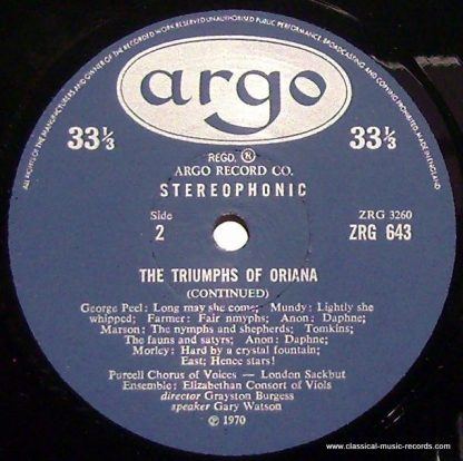 Argo ZRG 643 - The Triumphs Of Oriana (Music To Entertain Elizab - Image 3