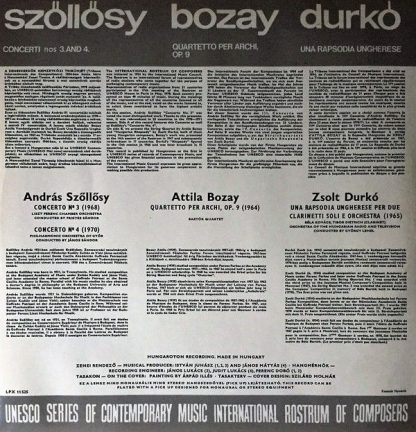 Hungaroton LPX 11525 - Concerti Nos 3 And 4 / Quartetto Per Arch - Image 6