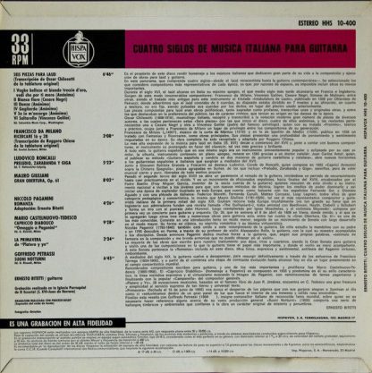 Hispavox HHS 10-400 - Cuatro Siglos De Musica Italiana Para Guit - Image 2