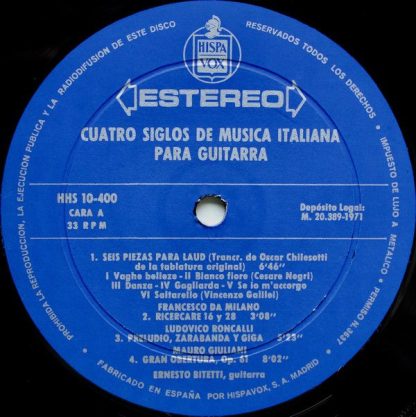 Hispavox HHS 10-400 - Cuatro Siglos De Musica Italiana Para Guit - Image 3
