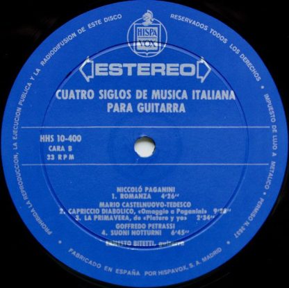 Hispavox HHS 10-400 - Cuatro Siglos De Musica Italiana Para Guit - Image 4