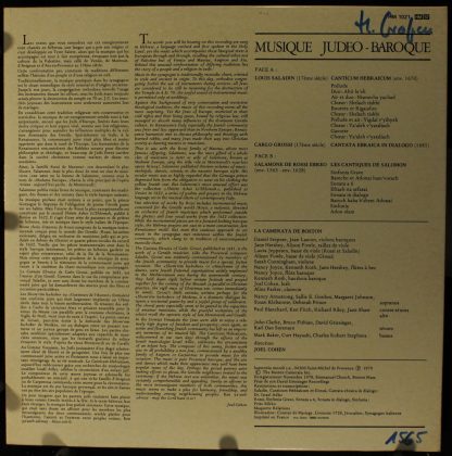harmonia mundi France HM 1021 - Musique Judeo-Baroque - Image 2