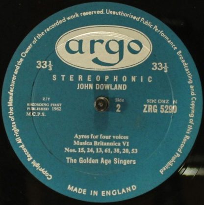 Argo RG 290 - Ayres For Four Voices - Image 4