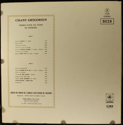 DECCA 7556 - Chant Grégorien - Priéres Pour Les Temps de Détress - Image 4