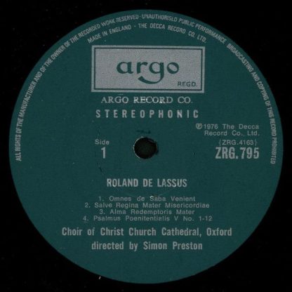 Argo ZRG 795 - Omnes De Saba Venient / Salve Regina Mater Miseri - Image 3