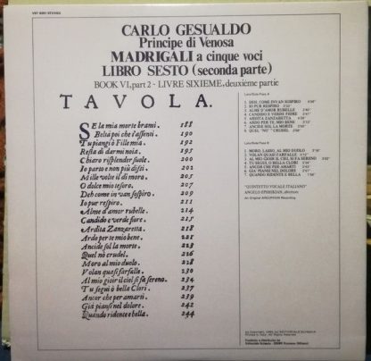 Ars Nova VST 6201 - Carlo Gesualdo  Principe De Venosa Madrigali - Image 2
