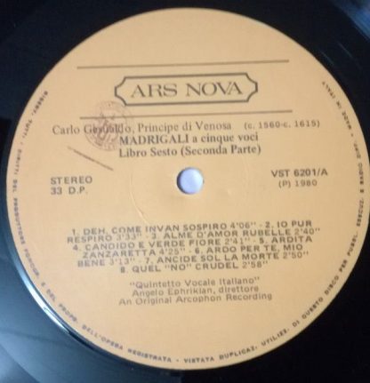 Ars Nova VST 6201 - Carlo Gesualdo  Principe De Venosa Madrigali - Image 3