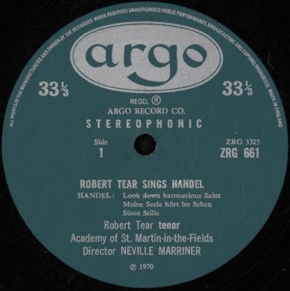 Argo ZRG 661 - Robert Tear Sings Handel, Arne, Boyce, Hook - Image 3