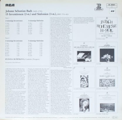 Erato ZL 30561 - 15 Inventionen Und Sinfonien BWV 779-801 - Image 2
