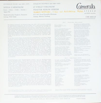 Camerata (2) CMS 30031 LP - Heinrich Isaac "Missa Carminum" - Jo - Image 2