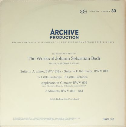 Archiv Produktion 198 178 - Suite In A-Moll, BWV 818a, Suite In