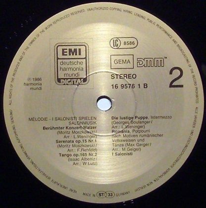 EMI 16 9576 1 - Melodie - I Salonisti Spielen Salonmusik - Image 3