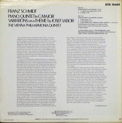 London Records STS 15401 - Franz Schmidt, Piano Quintet In G Maj - Image 2